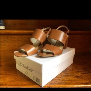 Calvin Klein Chia Kidskin New Caramel Size 9 M Sandals Heels Open Toe